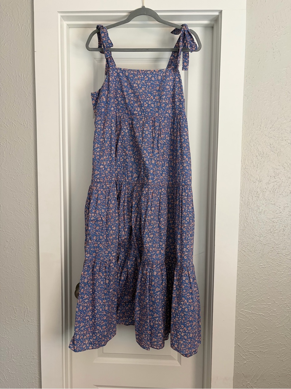 Madewell Blue Floral Tie-Shoulder Midi Dress
